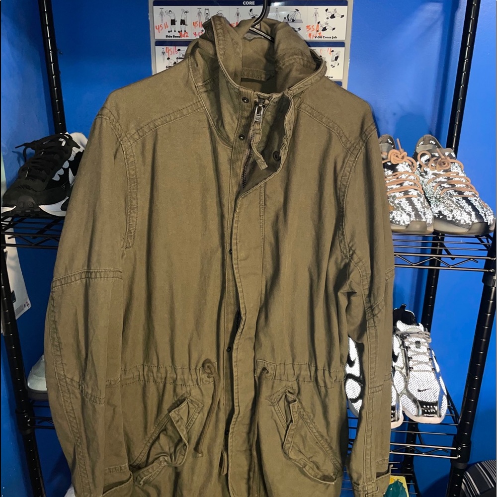 Hollister Hooded Elongated Military Green Jacket